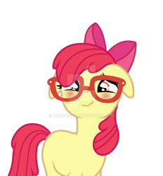 Size: 800x862 | Tagged: safe, artist:mikoneerd, apple bloom, adorabloom, base used, cute, deviantart watermark, floppy ears, glasses, obtrusive watermark, older, simple background, solo, transparent background, watermark