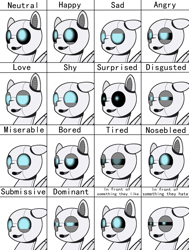 Size: 900x1189 | Tagged: safe, artist:ravenpuff, oc, oc:engel, pony, robot, robot pony, expressions, solo