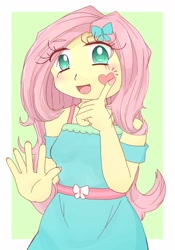 Size: 842x1206 | Tagged: safe, artist:araiiara123, fluttershy, pegasus, pony, equestria girls, female, mare, pink mane, yellow coat