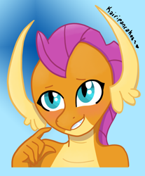 Size: 1200x1450 | Tagged: safe, artist:kairipancakes, smolder, dragon, blushing, bust, shy, solo