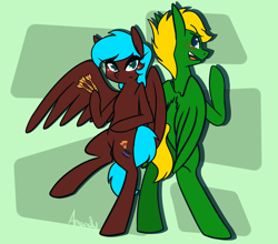 Size: 2500x2200 | Tagged: safe, artist:lilliesinthegarden, oc, oc only, oc:fly dart, oc:sky arrow, pegasus, pony, dart, female, male, mare, stallion