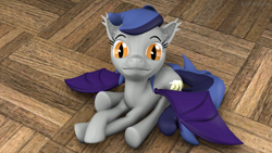 Size: 1280x720 | Tagged: safe, artist:batponyecho, oc, oc only, oc:echo, bat pony, pony, 3d, bat pony oc, bat wings, behaving like a cat, cutie mark, female, looking at you, mare, meme, polite cat, sfm pony, silly, silly face, sitting, solo, source filmmaker, spread wings, tail, wings