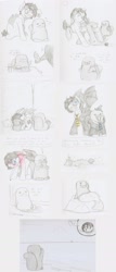 Size: 1280x2991 | Tagged: safe, artist:ravenpuff, oc, oc only, oc:puffy, bat pony, pony, :d, backpack, bat pony oc, bat wings, burger, burnt, caught, chest fluff, chibi, clothes, cosplay, costume, cup, eyebrow wiggle, female, food, freckles, french fries, goggles, grin, harry potter, hat, hoof hold, ketchup, mare, mermaid tail, mouth hold, necktie, partial color, plate, platypus, raised hoof, sauce, scuba diving, scuba gear, sitting, slit eyes, smiling, suit, sunscreen, sweat, swimming, teabag, traditional art, unamused, waving, white eyes, wings, witch hat