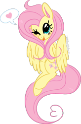 Size: 1341x2040 | Tagged: safe, artist:kiddinsdeluxe, derpibooru exclusive, derpibooru import, fluttershy, pegasus, pony, cute, ear fluff, folded wings, heart, one eye closed, shyabetes, simple background, solo, speech bubble, transparent background, wings, wink