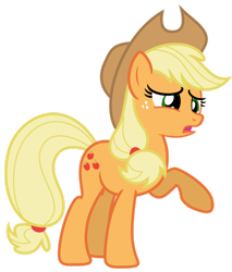 Size: 1280x1504 | Tagged: safe, artist:estories, derpibooru import, applejack, earth pony, pony, applejack's hat, cowboy hat, female, hat, mare, raised hoof, simple background, solo, stetson, transparent background, vector, worried