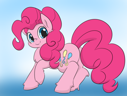 Size: 1250x938 | Tagged: safe, artist:dendollae, derpibooru import, pinkie pie, earth pony, pony, chest fluff, cute, diapinkes, ear fluff, female, gradient background, leg fluff, looking at you, mare, solo