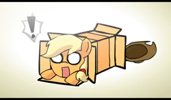 Size: 1024x600 | Tagged: safe, artist:alfa995, derpibooru import, applejack, earth pony, pony, :o, applejack's hat, box, cowboy hat, exclamation point, hat, open mouth, pony in a box, shocked, shocked face, solo