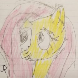 Size: 1844x1844 | Tagged: safe, artist:joeydr, derpibooru import, fluttershy, pegasus, pony, female, lined paper, mare, signature, solo, traditional art