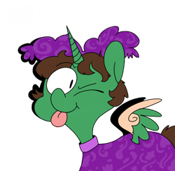 Size: 700x685 | Tagged: safe, artist:uglybirdy, oc, oc only, oc:frost d. tart, alicorn, alicorn oc, chowder, clothes, cosplay, costume, horn, one eye closed, simple background, solo, tongue out, transparent background, wings, wink