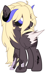 Size: 1104x1786 | Tagged: safe, artist:pegasski, artist:rukemon, oc, oc only, oc:black decay, demon, demon pony, original species, pegasus, pony, undead, zombie, zombie pony, black sclera, bone, colored sclera, commission, cut, female, mare, simple background, skeleton, solo, transparent background