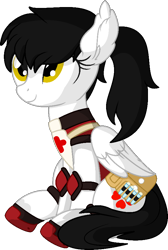 Size: 570x850 | Tagged: safe, artist:cyanlightning, oc, oc only, oc:true altruism, pegasus, pony, .svg available, absurd resolution, armor, female, looking up, mare, medicine, ponytail, red cross, simple background, sitting, solo, transparent background, vector