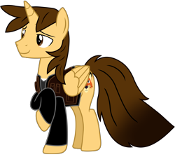 Size: 7530x6758 | Tagged: safe, artist:ejlightning007arts, oc, oc only, oc:ej, alicorn, fox, pony, alicorn oc, base used, clothes, horn, jacket, male, raised hoof, shirt, simple background, smiling, stallion, transparent background, vector, wings