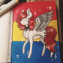 Size: 1080x1080 | Tagged: safe, artist:hardtimebreathing, oc, oc only, pegasus, marker drawing, pansexual pride flag, pride, pride flag, solo, traditional art