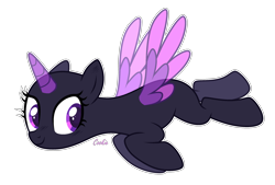 Size: 2568x1736 | Tagged: safe, artist:lazuli, derpibooru import, oc, oc only, alicorn, pony, alicorn oc, bald, base, eyelashes, flying, horn, simple background, solo, transparent background, two toned wings, wings