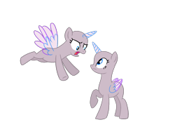 Size: 1578x1207 | Tagged: safe, artist:intfighter, derpibooru import, oc, oc only, alicorn, pony, alicorn oc, angry, bald, base, duo, flying, horn, looking at each other, open mouth, raised hoof, simple background, transparent background, wings