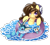 Size: 1000x900 | Tagged: safe, artist:loyaldis, derpibooru import, oc, oc:astral flare, beanie, cute, daaaaaaaaaaaw, hat, inflatable toy, piplup, pokémon, pokémon trainer, pool toy, simple background, smiling, transparent background, vaporeon, water