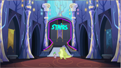 Size: 1285x725 | Tagged: safe, edit, edited screencap, screencap, sludge (g4), spike, dragon, father knows beast, solo, stairs, twilight's castle
