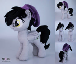 Size: 1600x1333 | Tagged: safe, artist:meplushyou, oc, oc:nightshade, pegasus, beanie, glasses, gray coat, hat, irl, pegasus oc, photo, piercing, plushie, solo, wings