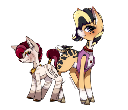 Size: 3476x3004 | Tagged: safe, artist:ezzerie, artist:lux-arume, oc, oc only, oc:déjà vu, oc:sugar sands, giraffe, pony, zebra, female, jewelry, mare, simple background, transparent background