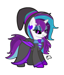 Size: 1057x1249 | Tagged: safe, artist:john sunrises, oc, oc only, oc:sound flare, cute, evil, hat, simple background, solo, transparent background, unibat, witch, witch hat