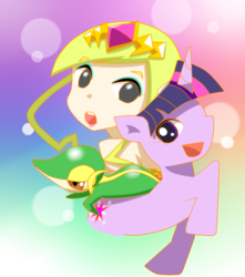 Size: 600x679 | Tagged: safe, artist:ki, twilight sparkle, human, crossover, pokémon, princess zelda, snivy, the legend of zelda, toon zelda