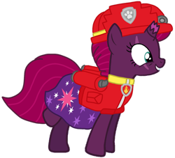 Size: 1102x1001 | Tagged: safe, artist:徐詩珮, fizzlepop berrytwist, tempest shadow, pony, unicorn, series:sprglitemplight diary, series:sprglitemplight life jacket days, series:springshadowdrops diary, series:springshadowdrops life jacket days, alternate universe, base used, clothes, cute, marshall (paw patrol), paw patrol, simple background, transparent background