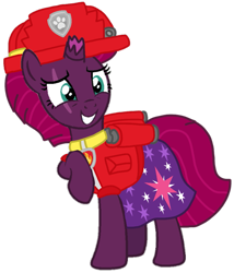 Size: 891x1043 | Tagged: safe, artist:徐詩珮, fizzlepop berrytwist, tempest shadow, pony, unicorn, series:sprglitemplight diary, series:sprglitemplight life jacket days, series:springshadowdrops diary, series:springshadowdrops life jacket days, alternate universe, base used, clothes, cute, marshall (paw patrol), paw patrol, simple background, transparent background