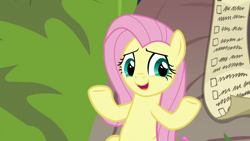 Size: 1920x1080 | Tagged: safe, derpibooru import, screencap, fluttershy, pegasus, pony, she talks to angel, checklist, female, mare, solo