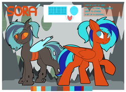 Size: 4744x3476 | Tagged: safe, artist:beardie, oc, oc only, oc:sora, changeling, blue changeling, commission, double colored changeling, female, orange changeling