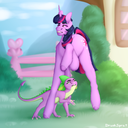 Size: 4000x4000 | Tagged: safe, artist:drunksprat, spike, twilight sparkle, dragon, pony, unicorn, long legs, misleading thumbnail, wat