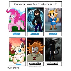 Size: 1080x1080 | Tagged: safe, artist:eeveewolf_official, derpibooru import, pinkie pie, anthro, earth pony, human, pony, red panda, aggretsuko, alan walker, anthro with ponies, bust, clothes, clown, crossover, eevee, female, grin, hoodie, it, male, mare, one eye closed, open mouth, pennywise, pokémon, retsuko, sanrio, six fanarts, smiling, wink