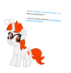 Size: 990x1012 | Tagged: safe, artist:chespinfan, oc, oc only, oc:karma, pony, unicorn, female, mare, reddit, reddit pony, requested art, simple background, smiling, solo, white background