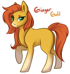Size: 632x670 | Tagged: safe, artist:amiookamiwolf, oc, oc:ginger gold, earth pony, pony, blank flank, female, mare, offspring, parent:big macintosh, parent:fluttershy, parents:fluttermac, raised hoof, simple background, solo, transparent background