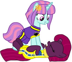 Size: 1103x948 | Tagged: safe, artist:徐詩珮, fizzlepop berrytwist, sunny flare, tempest shadow, pony, unicorn, series:sprglitemplight diary, series:sprglitemplight life jacket days, series:springshadowdrops diary, series:springshadowdrops life jacket days, abuse, alternate universe, base used, basketball, clothes, cute, equestria girls ponified, jersey, marshall (paw patrol), paw patrol, ponified, simple background, sports, tempestbuse, transparent background