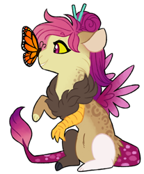 Size: 1024x1237 | Tagged: safe, artist:azure-art-wave, oc, oc:patchwork, butterfly, draconequus, simple background, solo, transparent background