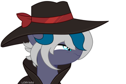 Size: 4808x3240 | Tagged: safe, artist:losyara, oc, oc only, oc:elizabat stormfeather, alicorn, bat pony, bat pony alicorn, pony, alicorn oc, bat pony oc, bat wings, clothes, coat, fedora, female, hat, horn, mare, simple background, solo, unamused, white background, wings, ych result