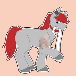 Size: 1500x1500 | Tagged: safe, artist:cirqueduvale, oc, oc only, oc:blaze, earth pony, pony, bandage, beard, burn scar, ear piercing, earth pony oc, facial hair, lip piercing, piercing, scar, unshorn fetlocks