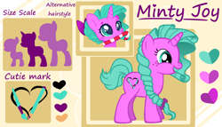 Size: 2096x1200 | Tagged: safe, artist:minty joy, oc, oc only, oc:minty joy, pony, unicorn, pony creator, female, filly, ponysona, reference sheet, simple background, solo