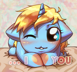 Size: 2168x2030 | Tagged: safe, artist:klooda, oc, oc only, oc:skydreams, pony, unicorn, cute, dawwww, female, heart, hooves, love, mare, one eye closed, wink, ych result