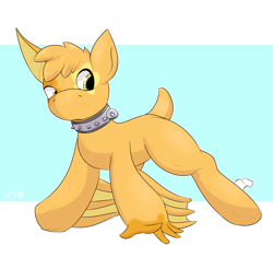 Size: 1200x1179 | Tagged: safe, artist:helixjack, oc, oc only, pony, abstract background, collar, inanimate tf, plushie, plushification, ponified, solo, species swap, transformation