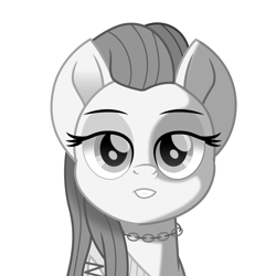 Size: 1500x1500 | Tagged: safe, artist:cloudyglow, apple bloom, earth pony, pony, bust, female, grayscale, jewelry, lidded eyes, looking at you, mare, monochrome, movie accurate, necklace, older, older apple bloom, reputation, simple background, solo, taylor swift, white background