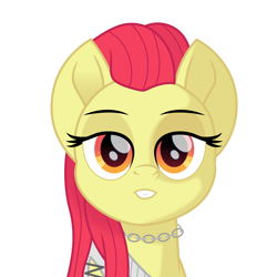 Size: 1500x1500 | Tagged: safe, alternate version, artist:cloudyglow, apple bloom, earth pony, pony, bust, female, jewelry, lidded eyes, looking at you, mare, movie accurate, necklace, older, older apple bloom, reputation, simple background, solo, taylor swift, white background