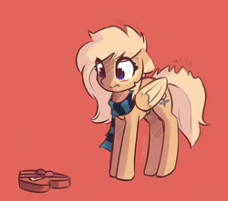 Size: 2170x1914 | Tagged: safe, artist:freeedon, oc, oc only, oc:mirta whoowlms, pegasus, pony, box of chocolates, simple background, solo