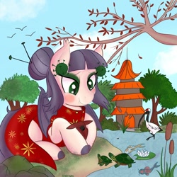 Size: 1000x1000 | Tagged: safe, artist:grodiechan, oc, oc:corona chan, bat pony, animal, bat pony oc, bat wings, cheongsam, clothes, commission, coronavirus, covid-19, nature, povid-19, solo, wings