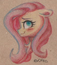 Size: 1330x1530 | Tagged: safe, artist:ev04ka, artist:ev04kaa, derpibooru import, fluttershy, pegasus, pony, blushing, bust, colored pupils, portrait, profile, solo, traditional art