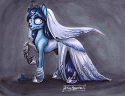 Size: 1546x1189 | Tagged: safe, artist:bazted, earth pony, pony, clothes, corpse bride, creepy, dress, emily, female, mare, ponified, solo, the corpse bride