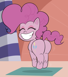 Size: 960x1080 | Tagged: safe, artist:scobionicle99, derpibooru import, pinkie pie, earth pony, pony, my little pony: pony life, balloonbutt, butt, eyes closed, female, jumping, mare, plot, smiling, solo