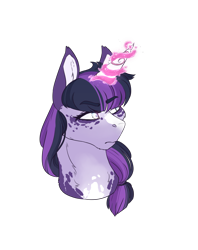 Size: 918x1159 | Tagged: safe, artist:jaysey, twilight sparkle, pony, alternate design, bust, female, magic, magic aura, mare, ponytail, simple background, solo, transparent background