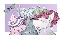 Size: 1280x751 | Tagged: safe, artist:jaysey, diamond tiara, silver spoon, sweetie belle, earth pony, pony, unicorn, bow, diamondbelle, female, glasses, hair bow, jewelry, lesbian, magic, magic aura, mare, necklace, pearl necklace, polyamory, shipping, silverbelle, silvertiara, telekinesis