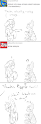 Size: 1000x3004 | Tagged: safe, artist:kaggy009, oc, oc only, oc:peppermint pattie (unicorn), oc:swirl scratch, pony, ask peppermint pattie, clothes, female, mare, monochrome, mummy, scarf